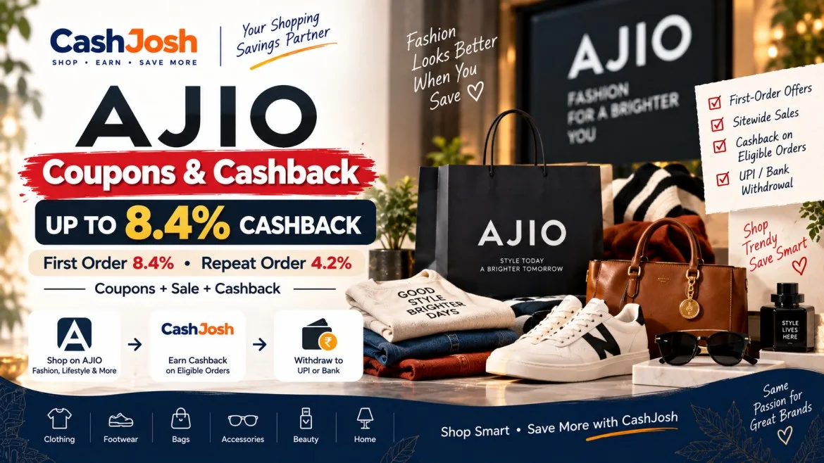 AJIO Coupons & Cashback: Up to 8.4% (September 2026)